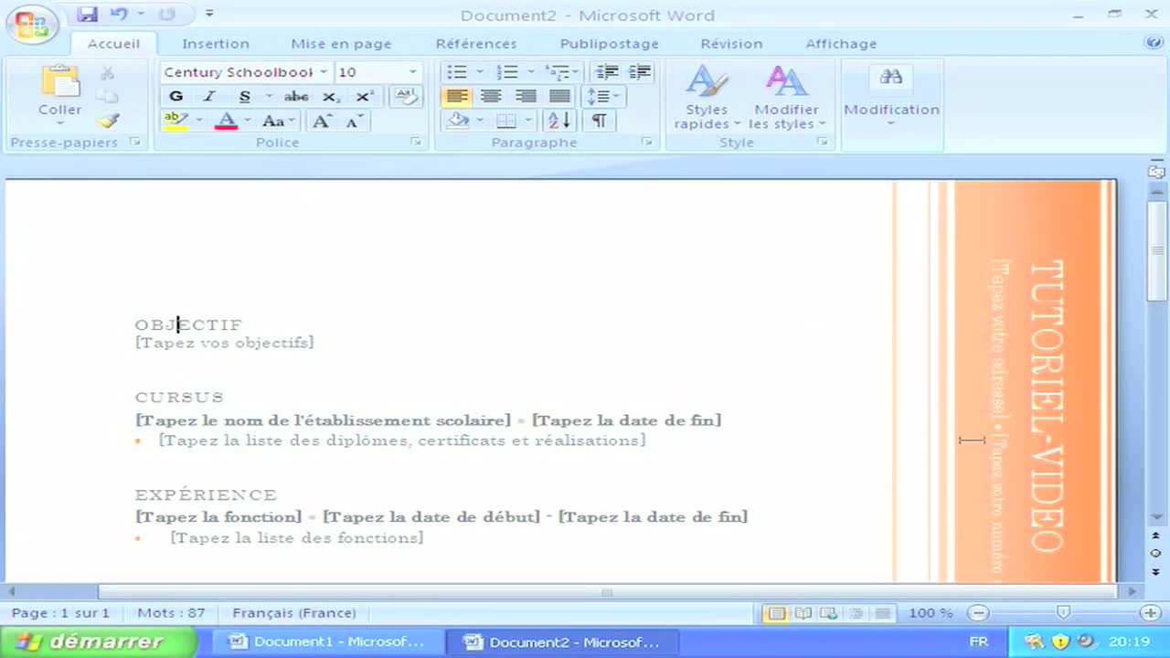 exemple cv microsoft word 2007